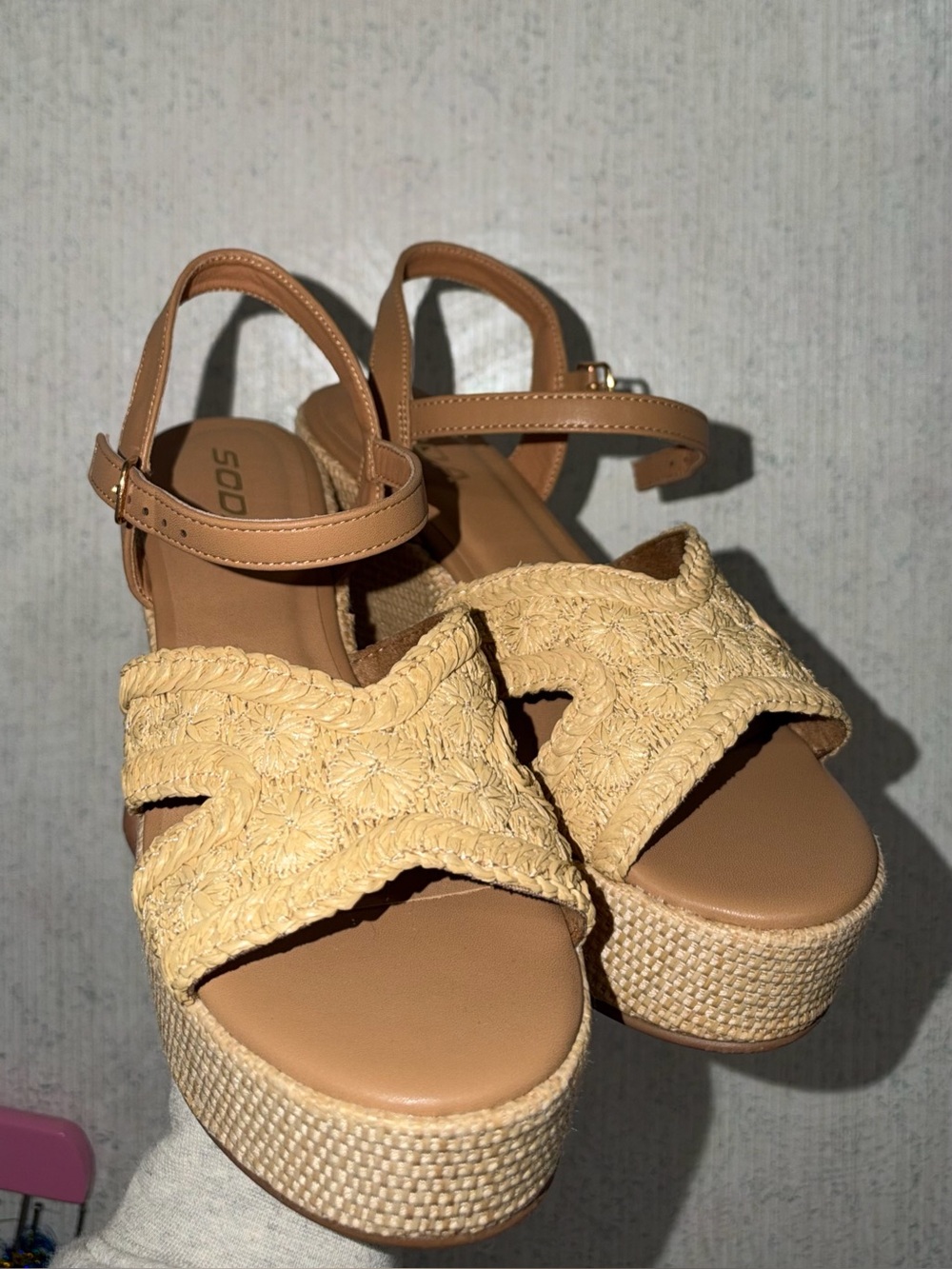 Woven Platform Sandals in Beige -